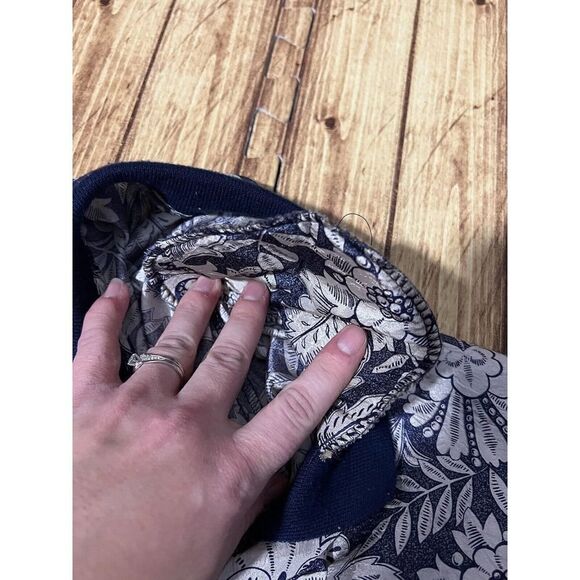 Vintage Lauren Lee Blue And White Floral Womens Blouse Padded Shoulders Size 14 - Picture 7 of 10